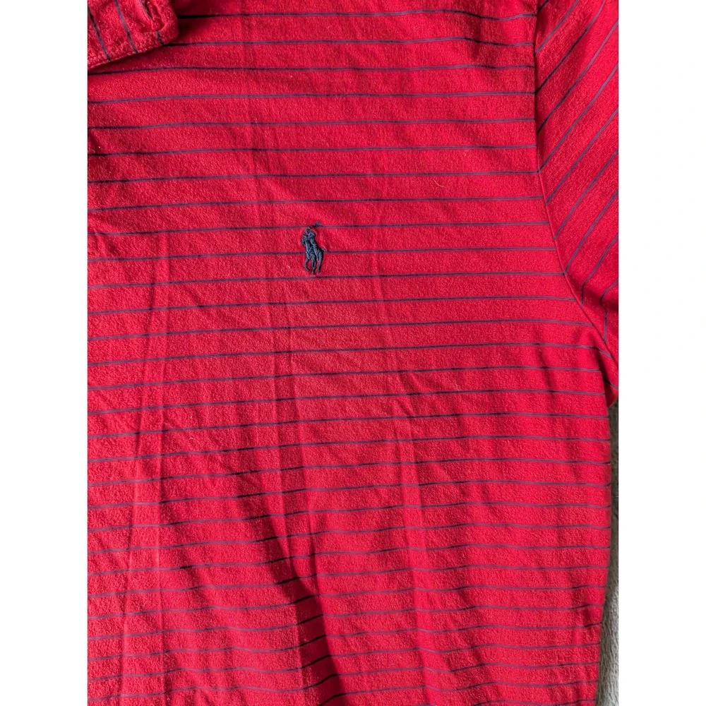 Polo Ralph Lauren Mens Red Striped Pima Cotton Short Sleeve Polo Shirt Size M